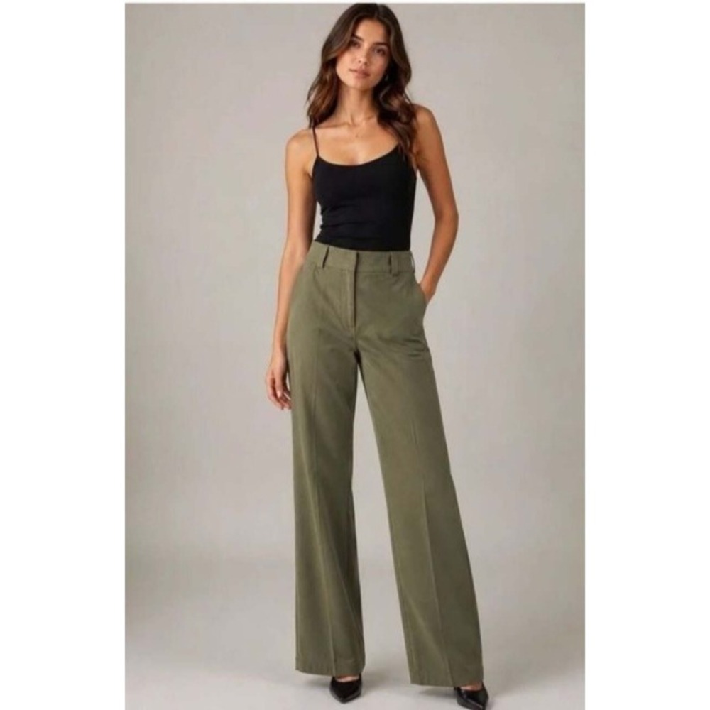Saint Art New York Nessa Mid-Rise Olive Green Tencel Cotton Wide Leg Trousers M